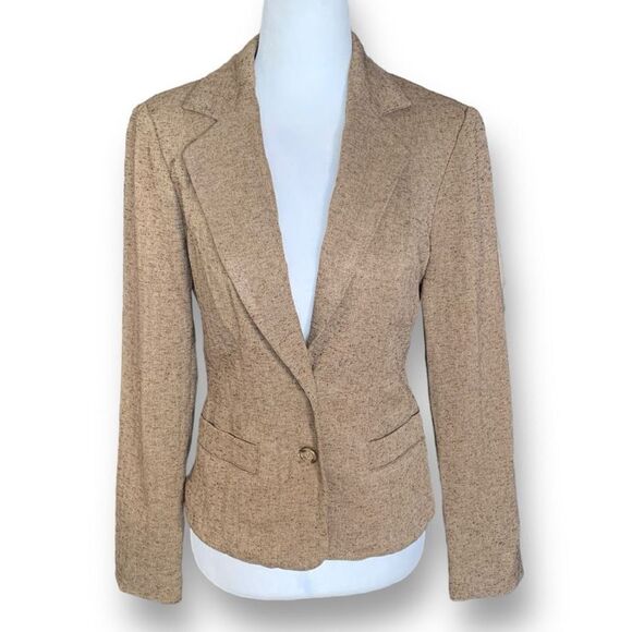 Vintage 90s Rampage Blazer Jacket Tan Brown Tweed Structured Classic Schoolboy - Picture 1 of 9
